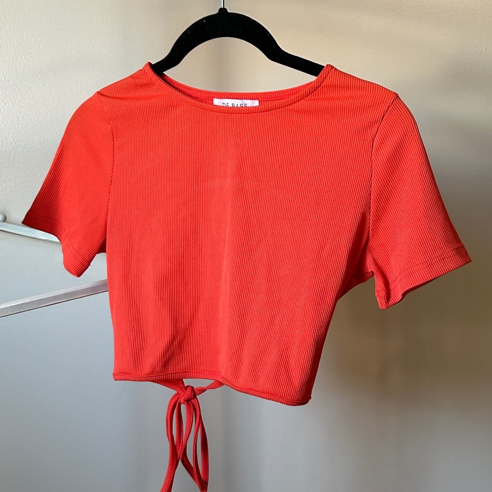 Orange crop top with wrap around ties